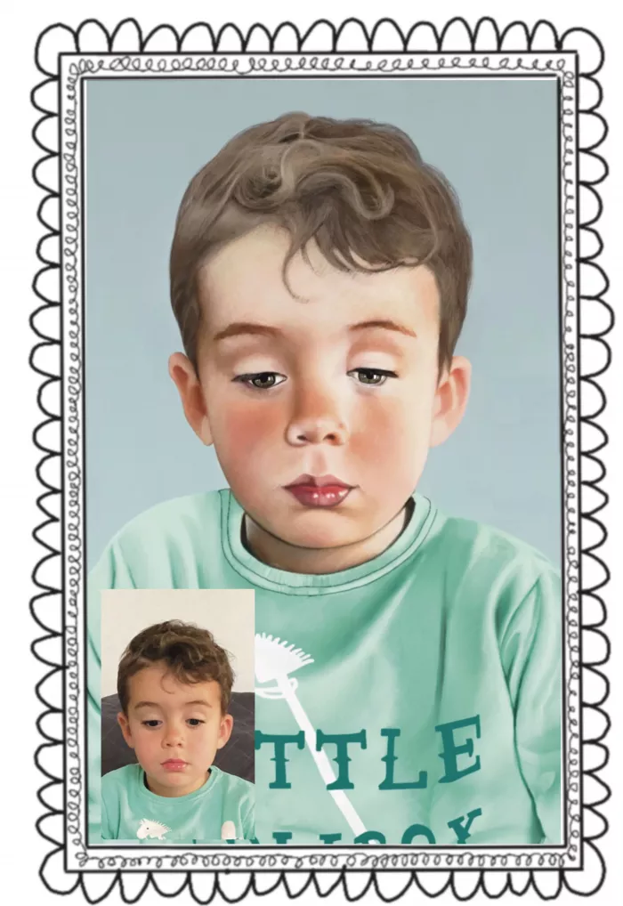Ritratto di bambino a colori con tecnica mista